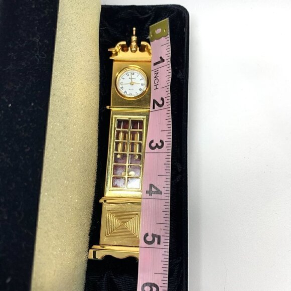 Vintage Bey-Berk Miniature Grandfather's Clock Gold Tone Battery Operated 5” - Picture 13 of 15